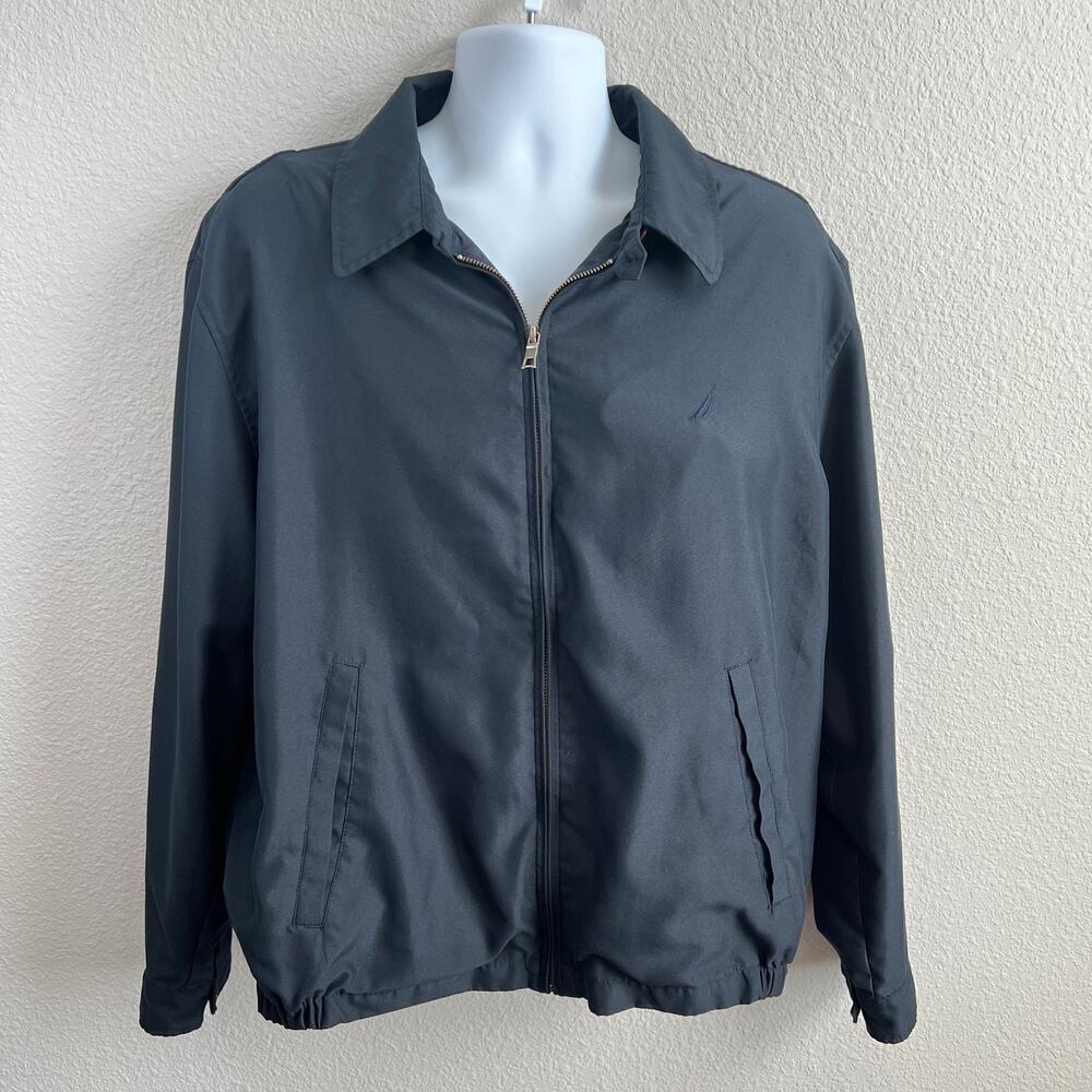 Nautica Harrington Bomber Jacket Men's L Navy Blue Full Zip Wind Breaker Vintage